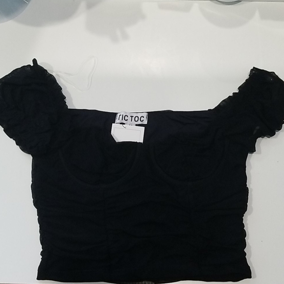 Black Mesh Puff Sleeve Croptop - Picture 3 of 5